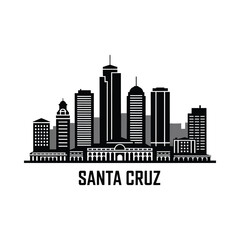 Obraz premium Cityscape silhouette of santa cruz with text on white background