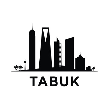 Tabuk City Skyline Silhouette Against White Background