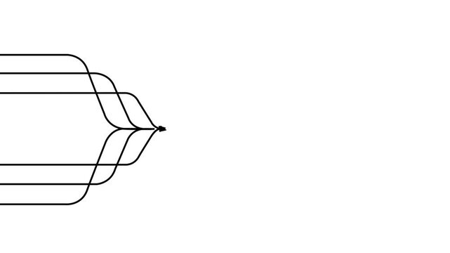 Animated Black Multiple Parallel Path Lines Moving Forward on Isolated White Background for Data Flow, Network Routing, and Strategic Workflow Concepts.