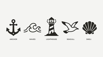 Obraz premium Minimalist Nautical Icons Set