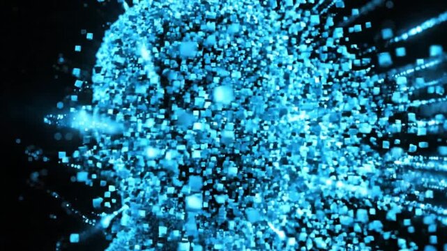 Close up view of rotating artificial intelligence (AI) brain animation, data mining, deep learning modern computer technologies concepts. New generation technology, internet. Gadgets and devices