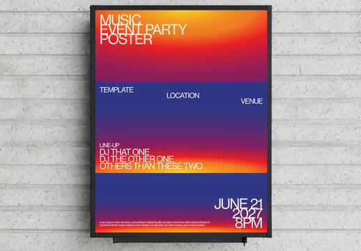 Electronic Music Summer Party Event Poster Template with Sunset Gradient Background