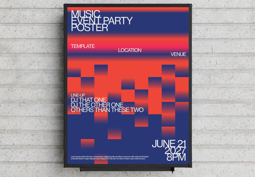 Electronic Music Summer Party Event Poster Template with Geometric Gradient Background