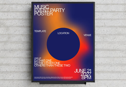 Electronic Music Summer Party Event Poster Template with Solar Eclipse Gradient Background