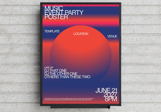 Electronic Music Summer Party Event Poster Template with Circle Gradient Background
