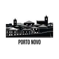 Naklejka premium Porto Novo cityscape silhouette on white background