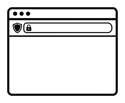 Browser window displaying security shield and padlock icons, representing secure internet browsing, privacy, and cybersecurity