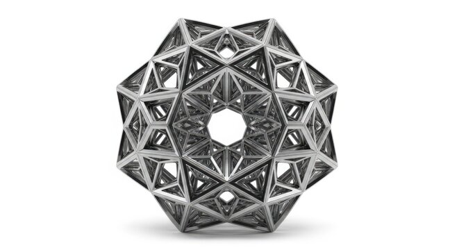 Geometric metal dodecahedron structure with intricate triangular patterns