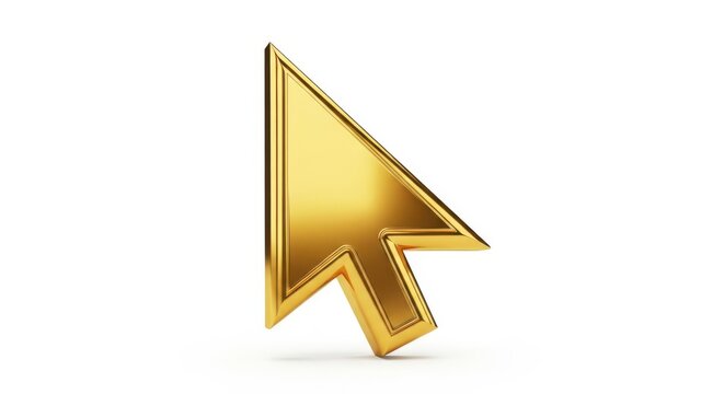 Golden 3d arrow cursor pointing upward