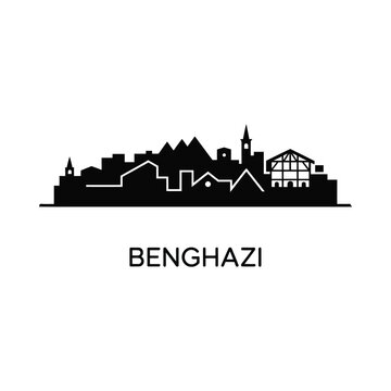 Cityscape silhouette against white background benghazi skyline graphic