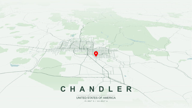 Modern minimalist vector map of Chandler, Arizona, USA. High-quality scalable illustration of Chandler city grid, Loop 202 Santan Freeway, Loop 101 Price Freeway for posters design.
