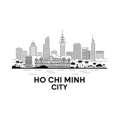 Fototapeta premium City Skyline Illustration Of Ho Chi Minh City Vietnam Linear Style