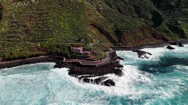 Drone view of Canasta Baloncesto Mesa del Mar basketball court, Tenerife coast