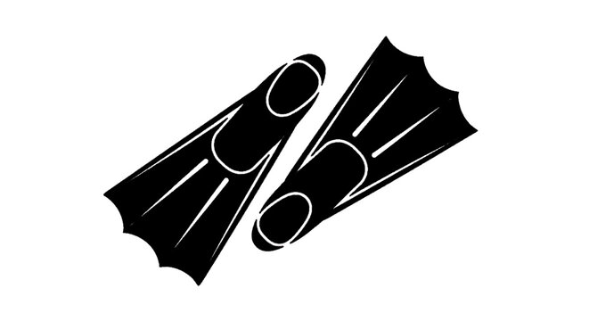 Minimal black silhouette icon, simple flat vector, bold black shape, no, no shading pair of swim fins on a, flat icon style