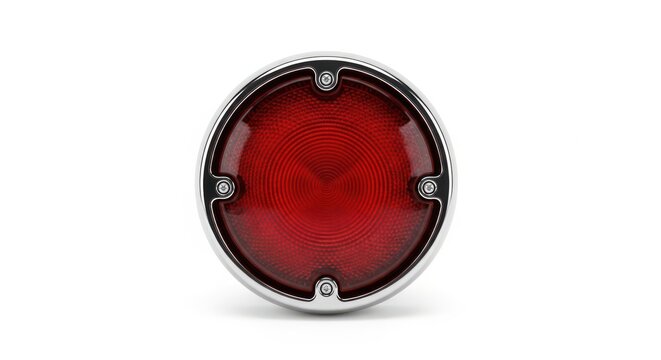 Red round brake light isolated on white background
