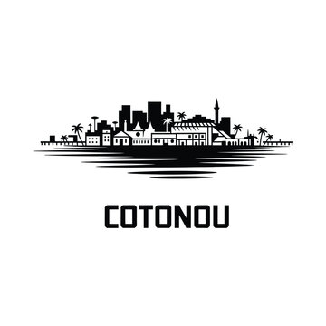 Cityscape Silhouette Of Cotonou With Palm Trees On White Background