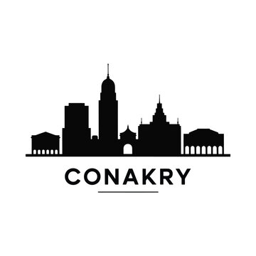 Conakry Skyline Silhouette Against White Background cityscape