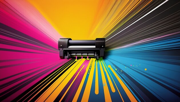 wall printer in action cmyk halftone printing technology stock photo