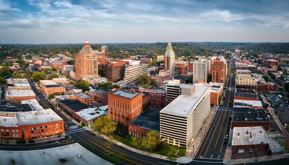 Obraz premium aerial view of downtown rockville maryland showcasing urban landscapes historic architecture and vibrant city life in a captivating cityscape photograph