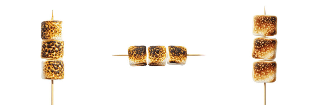 Roasted Marshmallow Skewer PNG Set, Transparent Background Toasted Smores Clipart, Isolated Camping Food Skewers Elements for Graphic Design, Fire Roasted Dessert Illustration, Bonfire Sweet Treats Cu