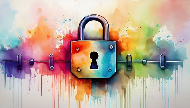 colorful watercolor locks representing security and protection on a vibrant background
