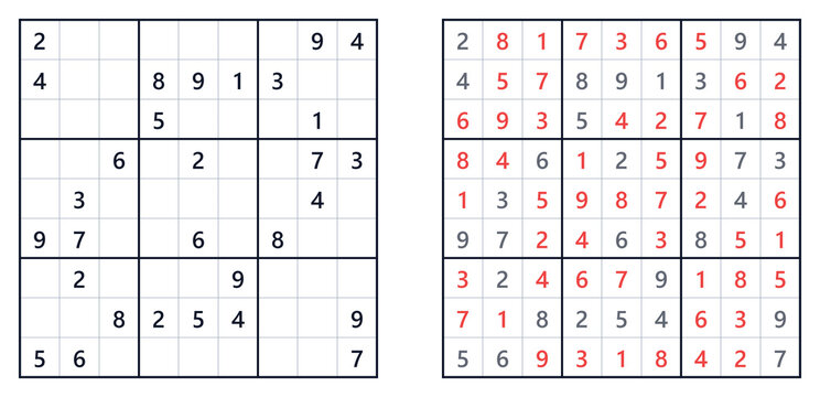 Sudoku puzzle 9x9 hard level for adults printable with answers A4