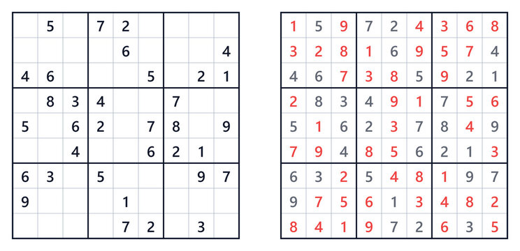 Sudoku puzzle 9x9 medium level for adults and kids printable with answers A4
