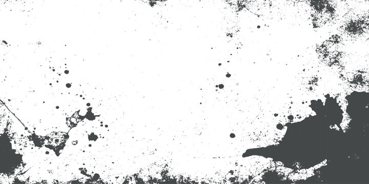 Grunge black ink splat pattern background with vector paint splash and dirty splatter texture border element