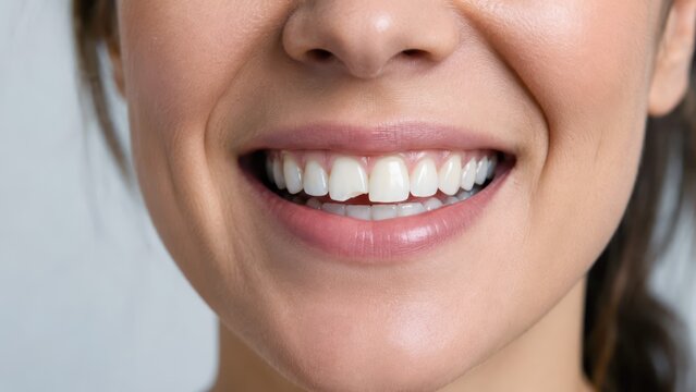 Chipped front tooth close up for dental care correction with cosmetic dentistry treatment healthy smile restoration oral health improvement concept