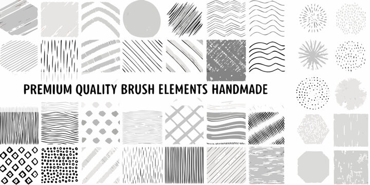 Collection Of Handmade Brush Strokes And Textural Patterns On White