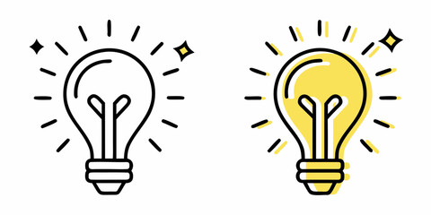 Lightbulb Icons With Radiating Lines Line Art Style On White Background © Sanjoy