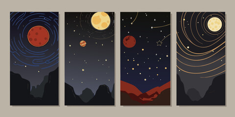 Planetary scenes with celestial bodies a vector illustration set © Sanjoy