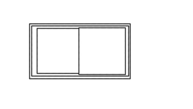 Rectangle frame outline features two interior panels aligned horizontally on a white background field.