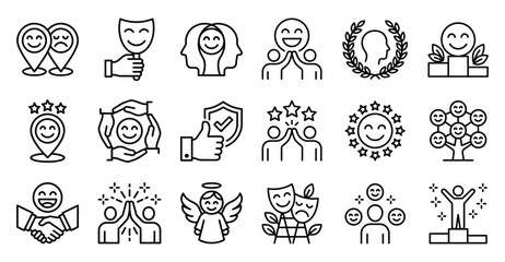 Obraz premium Human emotions and feelings linear icon set vector with happiness psychology interaction relationship illustration expression character