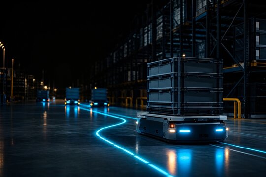 Autonomous mobile robot carrying cargo in smart warehouse