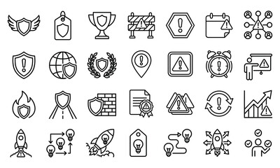 Fototapeta premium Business and security alert icon set vector illustration with security business innovation management strategy planning collection protection