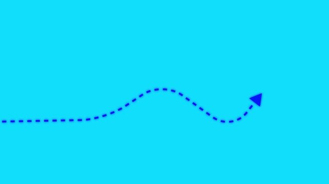 Dotted wave arrow path. Curved navigation direction line.drawn movement indicator animated icon with blue background