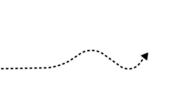 Dotted wave arrow path. Curved navigation direction line.drawn movement indicator animated video with white background