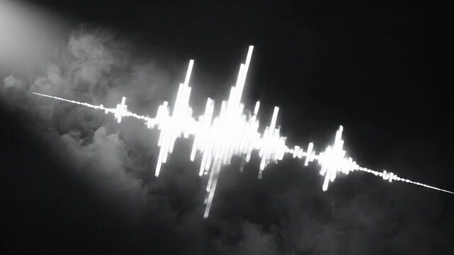 Abstract Glowing Sound Wave Forming in Smoke on Dark Background for Music and Technology Concepts