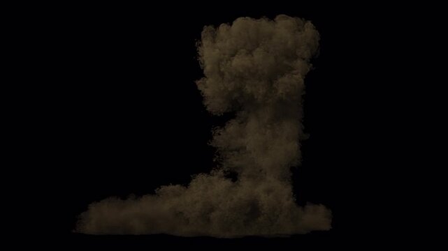Massive dust explosion rising against a solid black background.