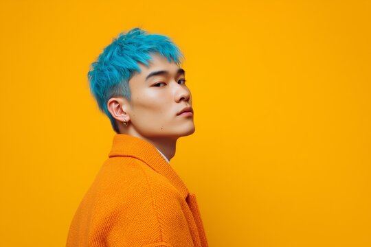 Young man with blue hair portrait