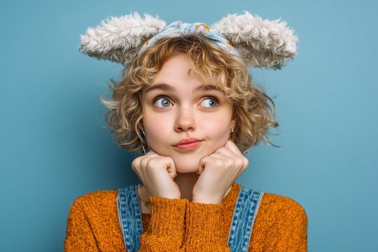 Young woman wearing bunny ears