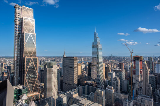 New york, usa august 21,2024. Manhattan skyline showcasing skyscrapers on a sunny day. Capturing urban architecture, growth, and development in new york city