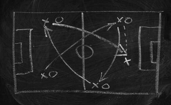 Soccer or football plan on blackboard with tactics strategy
