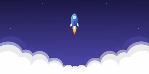 Rocket Launch Illustration A Flat Vector Graphic With Blue Gradient Background © Tarun