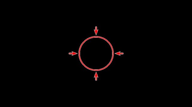 A red circle with arrows pointing in different directions on a black background