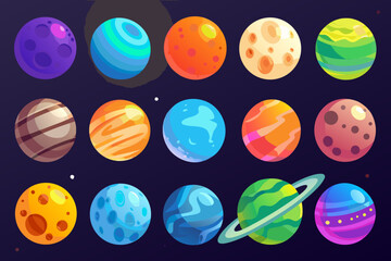 Colorful planet collection a vector illustration with varied surface textures © Tarun