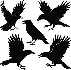 Fototapeta premium Set of Eagle Silhouettes in Flying and Perched Poses Vector Illustration