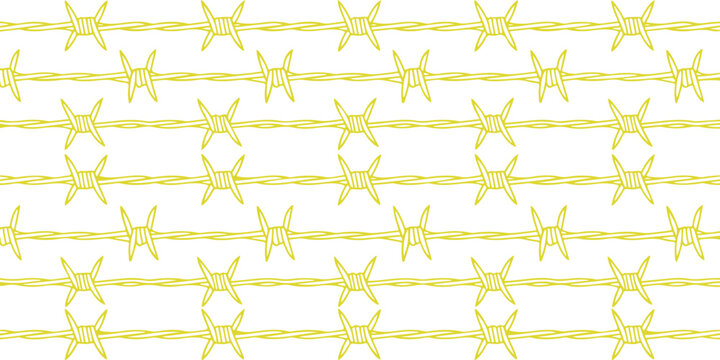 Barbed Wire Pattern: A repeating geometric pattern of yellow barbed wire against a white background.