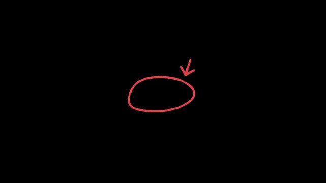 A red oval shape with an arrow pointing to it on a black background